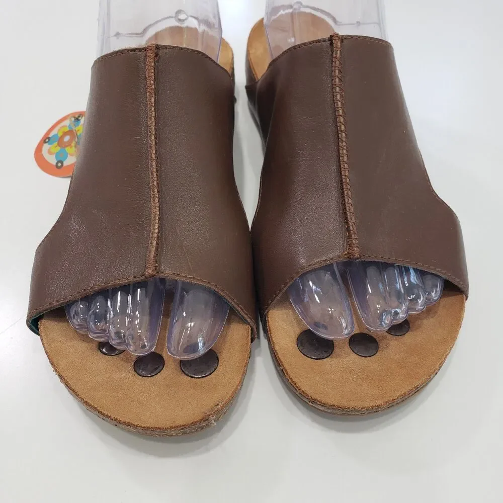 New Juil Mesa Women's Brown Leather Slip In Sandals, Size 10 - Picture 4 of 9